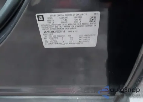 2015 Chevrolet Equinox 1Lt из США, поврежденный, VIN 2GNALBEK2F6329713